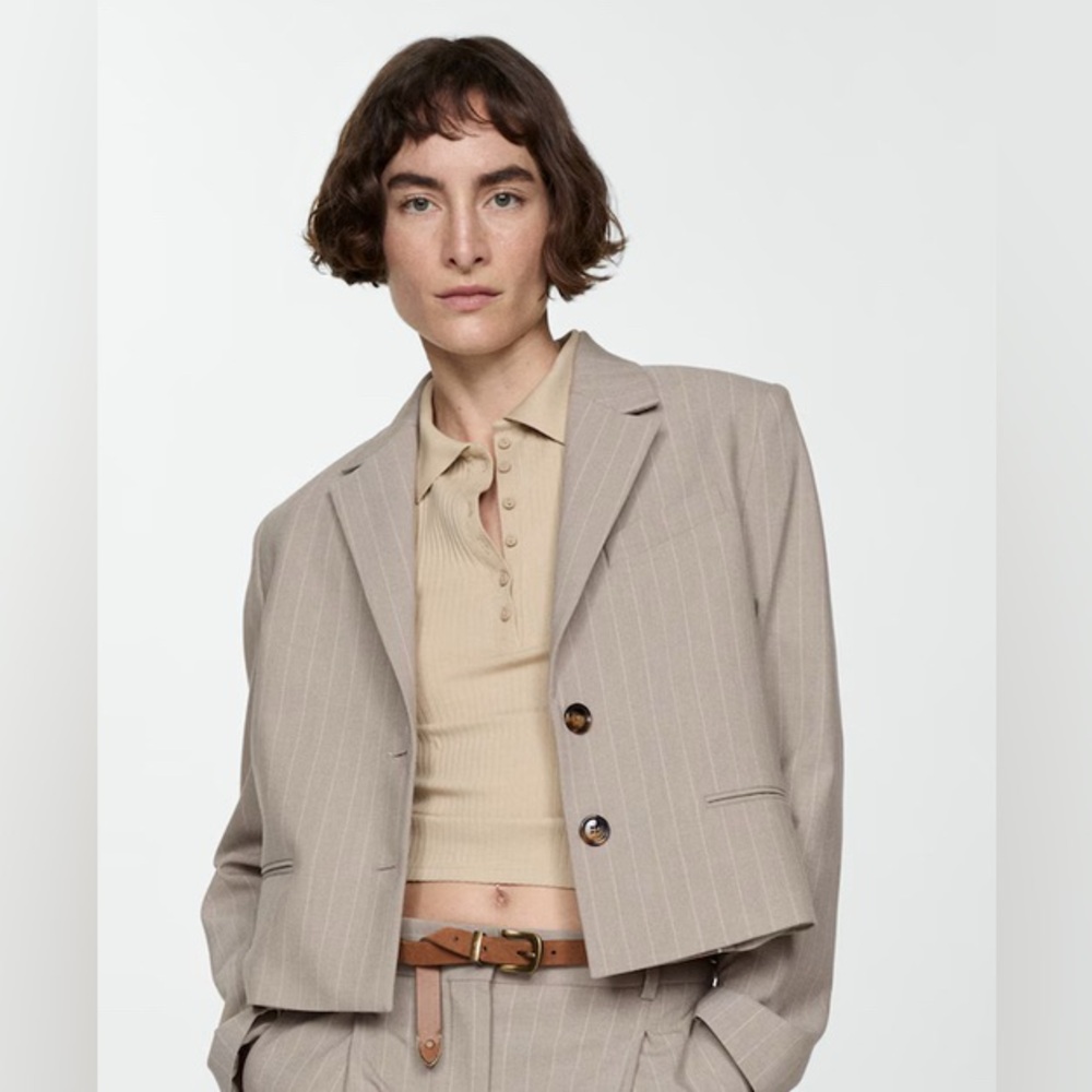 Mango Classic Beige Pinstripe Blazer NWT